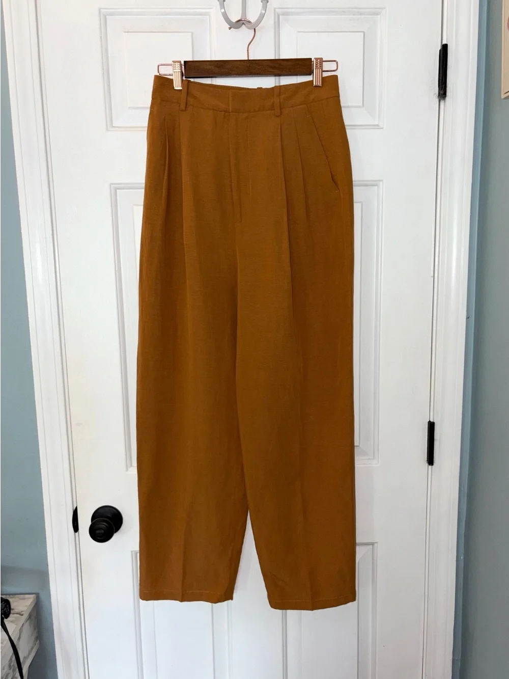 Zara Camel Tan Pleated High Rise Wide Leg Pants